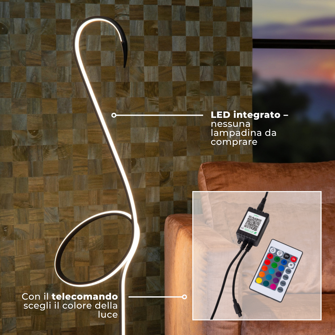FLAMINGO lampada da terra: LED integrato e telecomando per cambiare colore