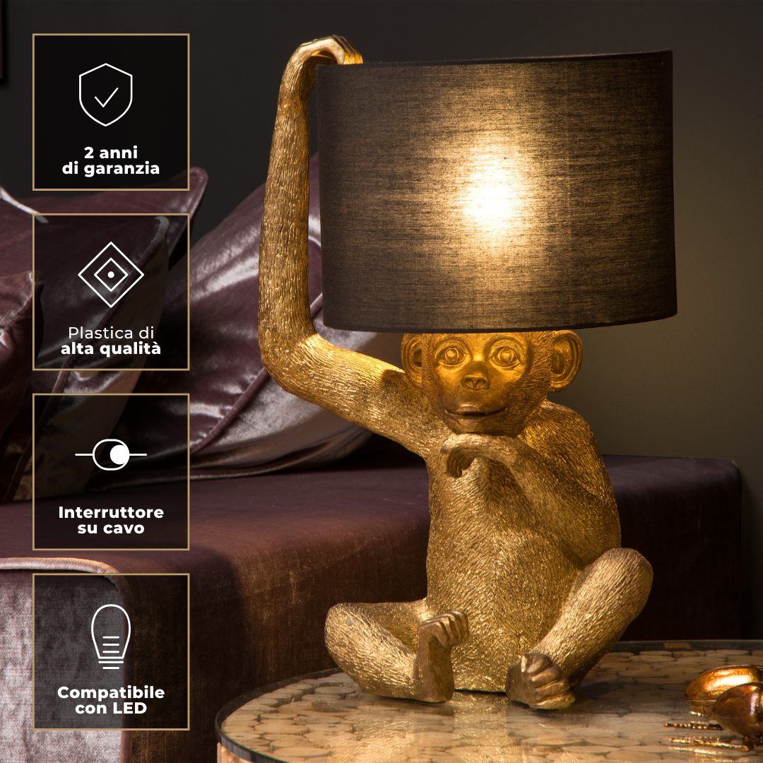 CHIMP lampada scultorea – 2 anni di garanzia, plastica di alta qualità, interruttore sul cavo, compatibile LED