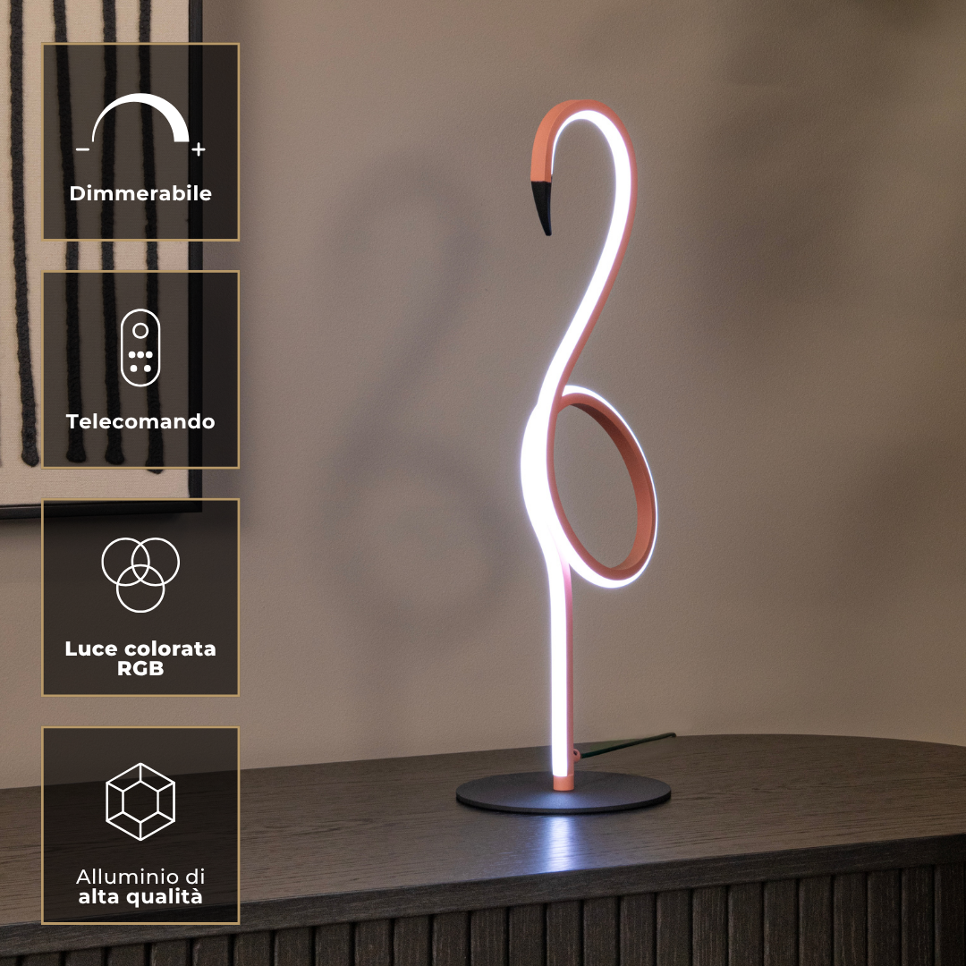 FLAMINGO lampada da tavolo RGB – caratteristiche: dimmerabile, telecomando, luce RGB, alluminio di alta qualità