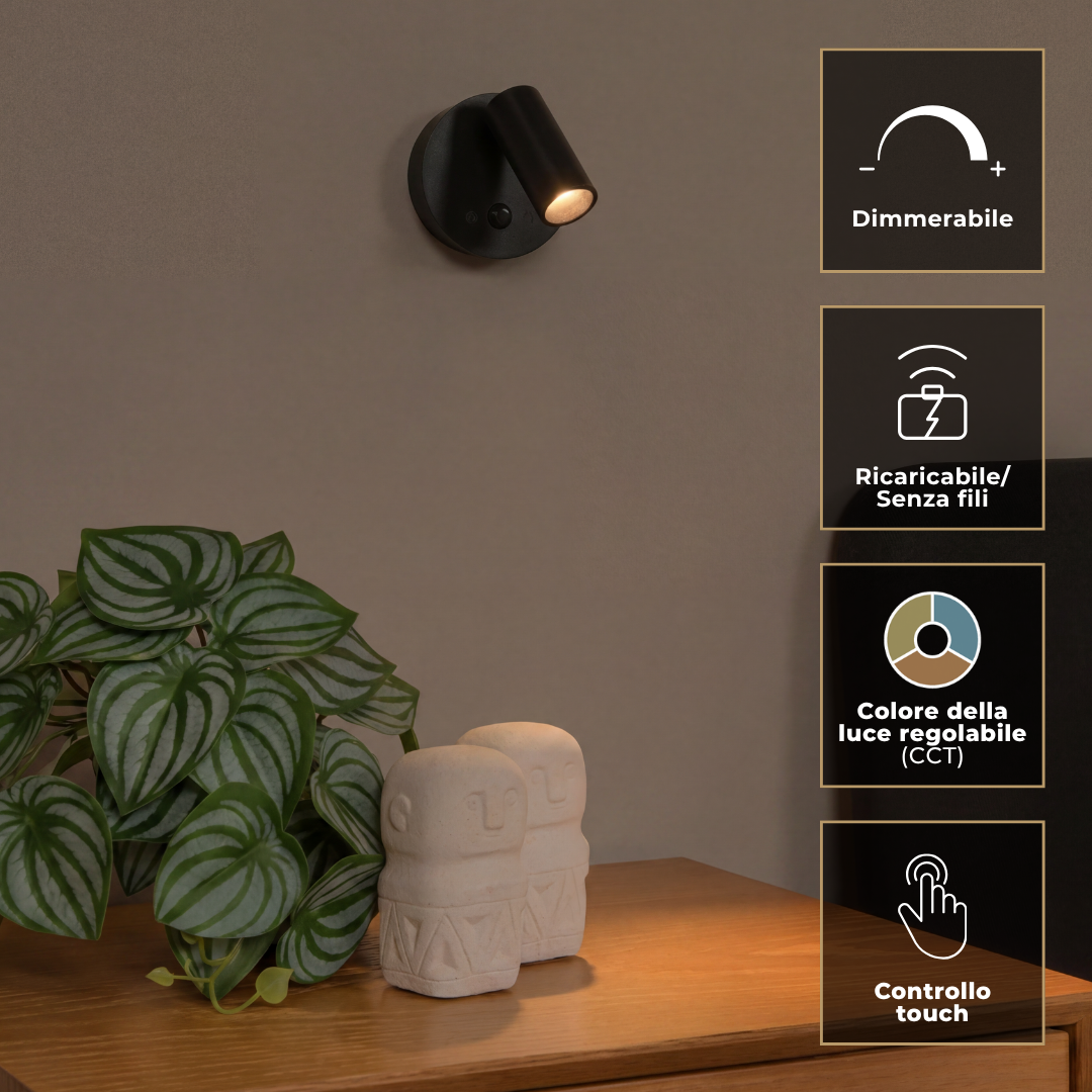 TONI applique senza fili – caratteristiche: dimmerabile, ricaricabile, CCT, controllo touch